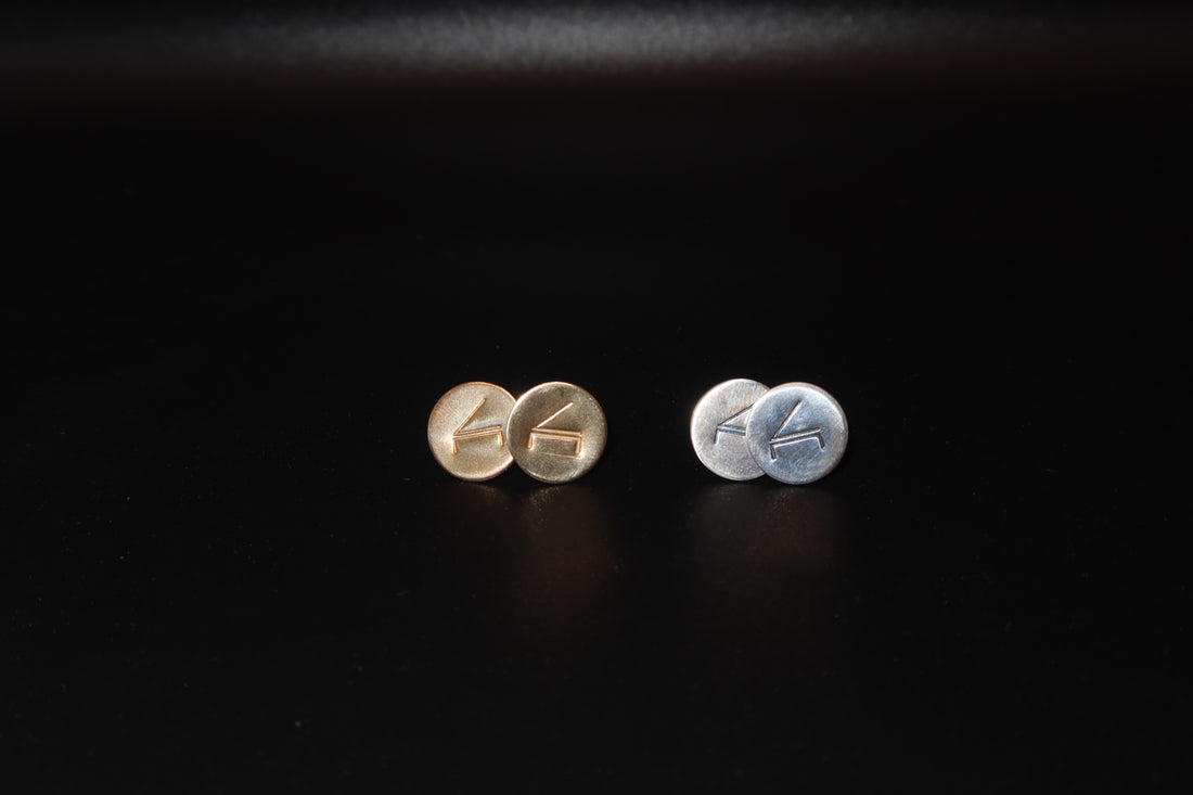 Earrings, Gold, Cliburn Logo