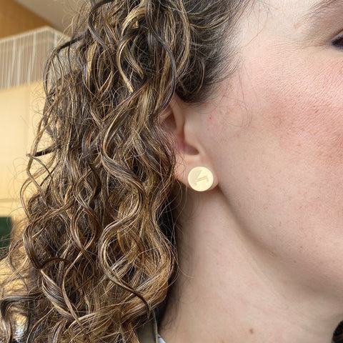 Earrings, Gold, Cliburn Logo